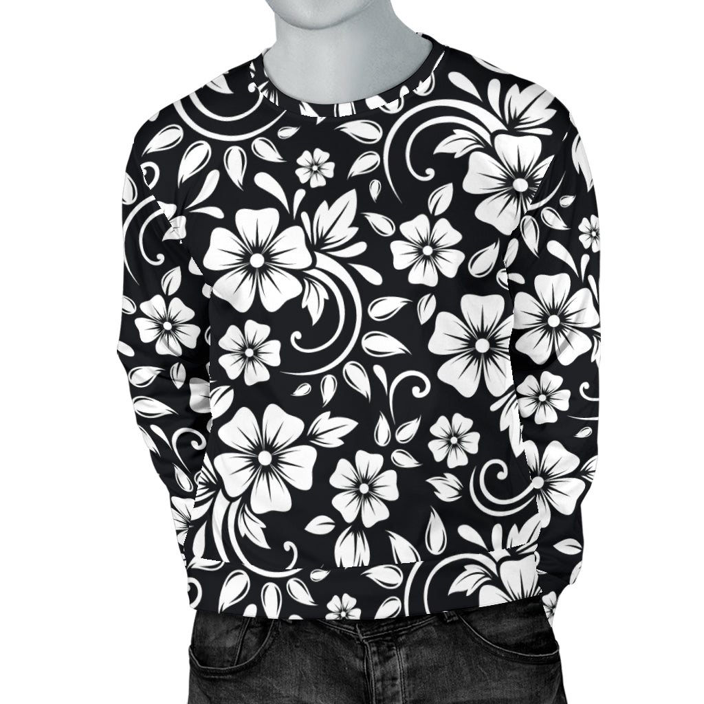 Floral Black White Themed Print Men Long Sleeve Sweatshirt