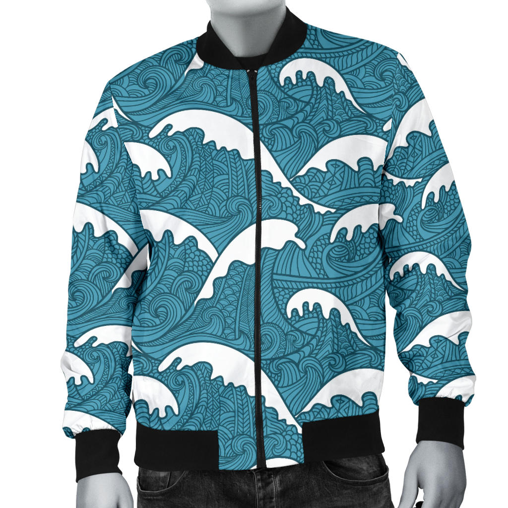 Surf Wave Tribal Design Men Bomber Jacket