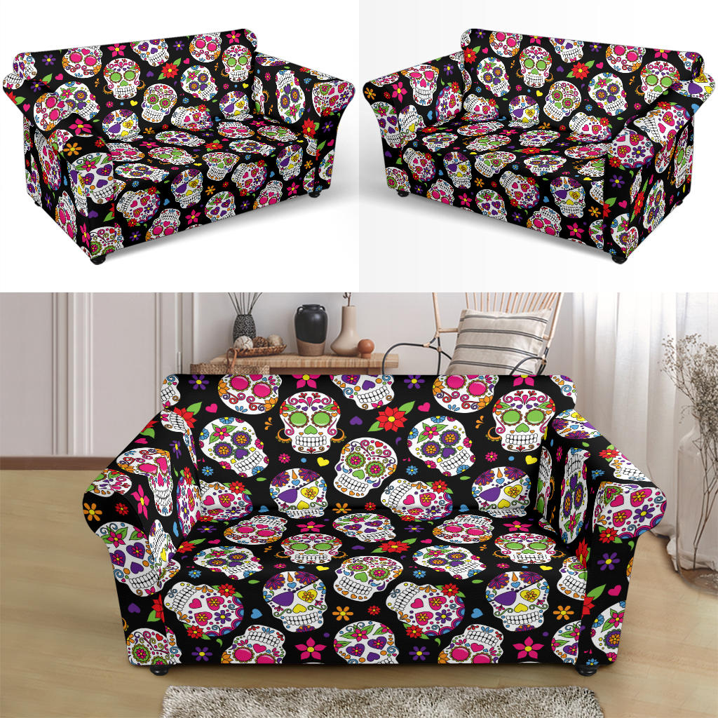 Sugar Skull Print Design LKS302 Loveseat Couch Slipcover