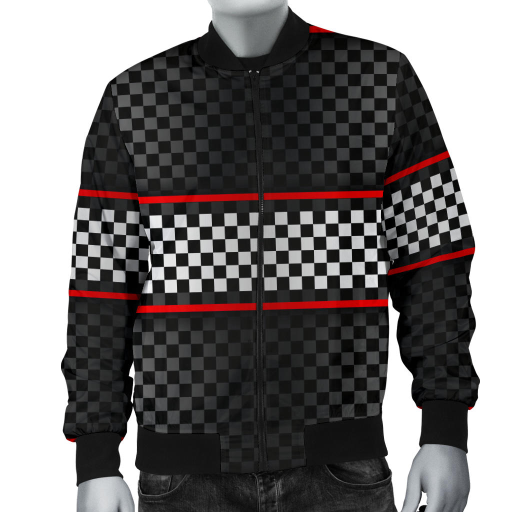 Checkered Flag Red Line Style Men Bomber Jacket