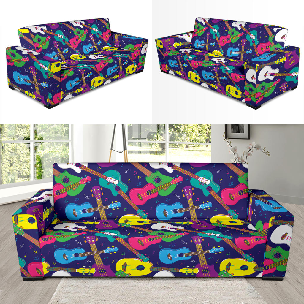 Ukulele Pattern Print Design 02 Sofa Slipcover