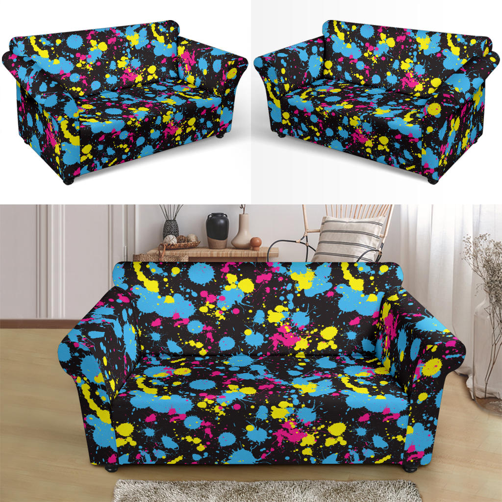 Splatter Colorful Print Design LKS301 Loveseat Couch Slipcover