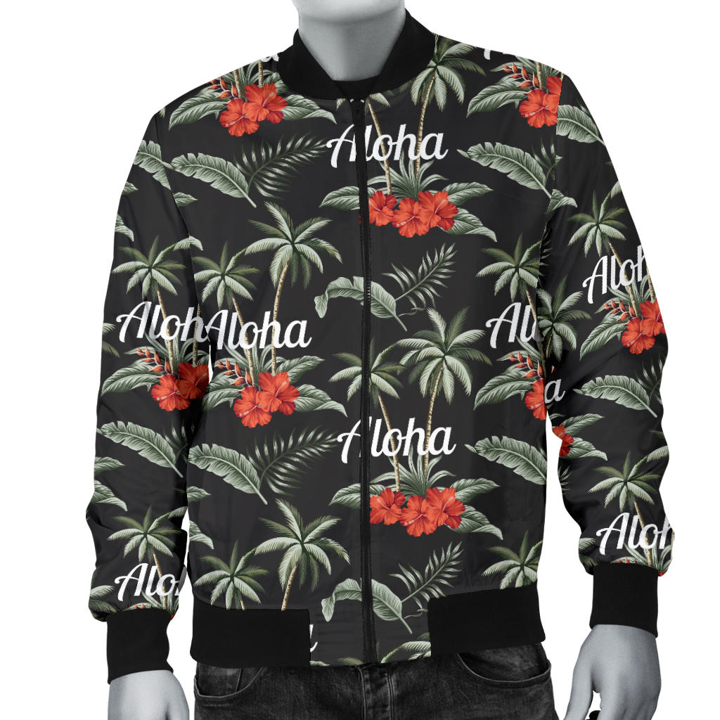 Aloha Palm Tree Design Themed Print Men Bomber Jacket