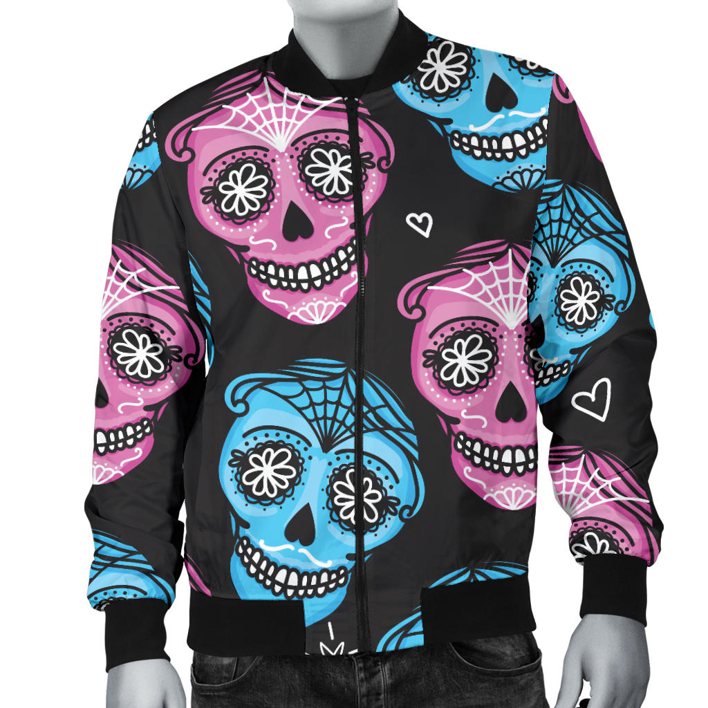 Day of the Dead Skull Print Pattern Men Bomber Jacket