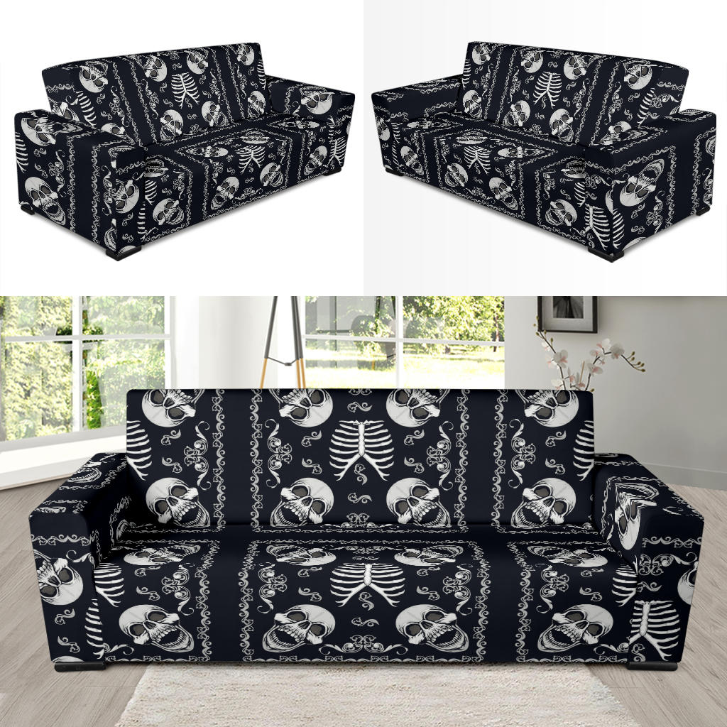 Bandana Skull Black White Print Design LKS306 Sofa Slipcover