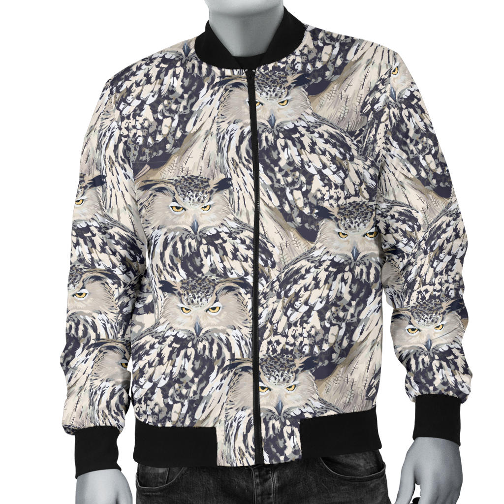 Owl Realistic Themed Design Print Men Bomber Jacket