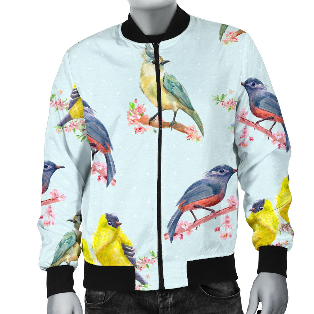 Bird Sweet Themed Print Pattern Men Bomber Jacket