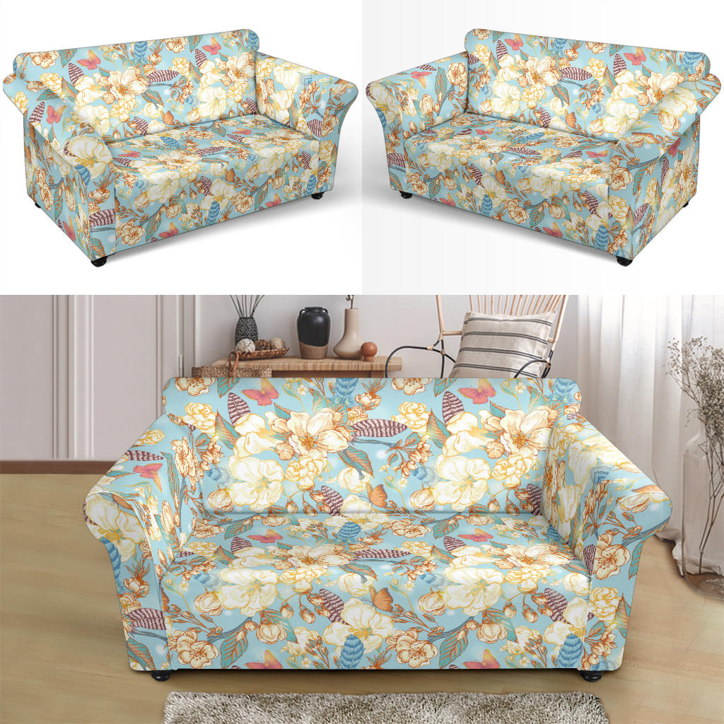 Summer Floral Print Design LKS302 Loveseat Couch Slipcover