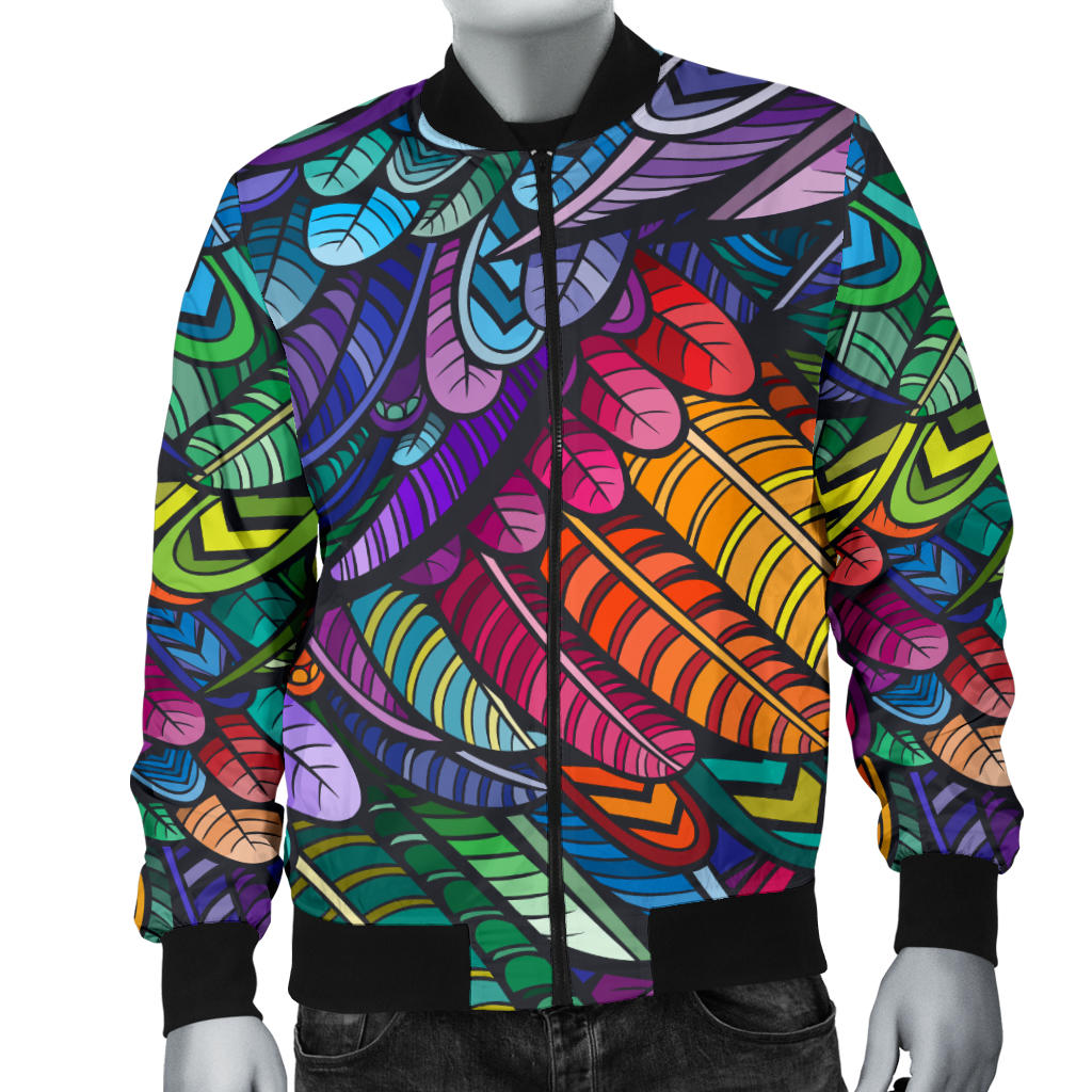 Feather Multicolor Design Print Men Bomber Jacket