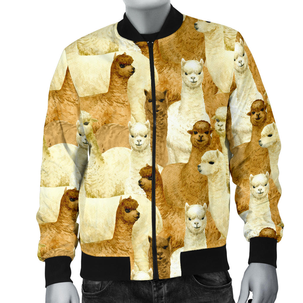 Alpaca Watercolor Design Themed Print Men Bomber Jacket