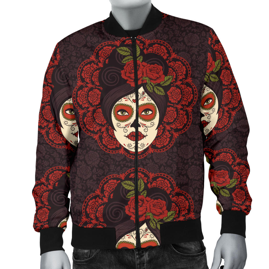 Day of the Dead Mexican Girl Men Bomber Jacket