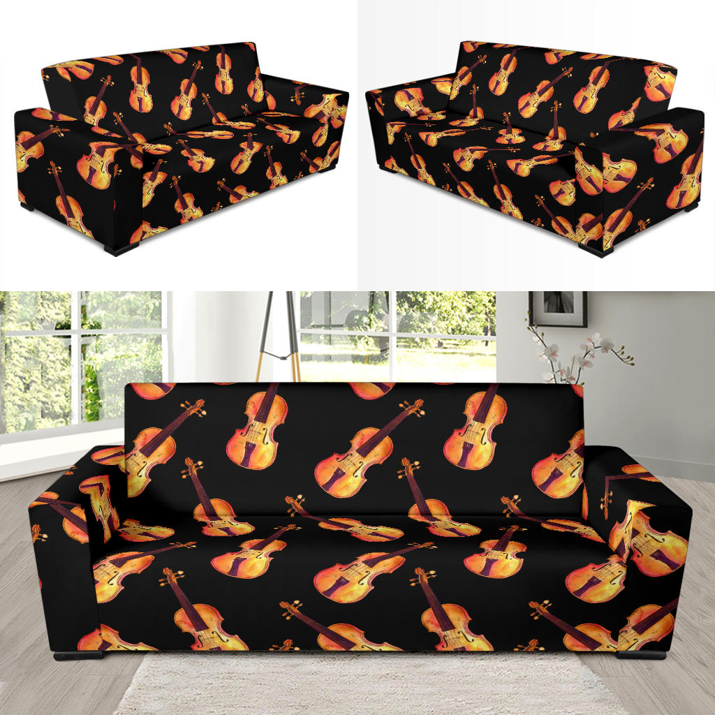 Violin Pattern Print Design 04 Sofa Slipcover
