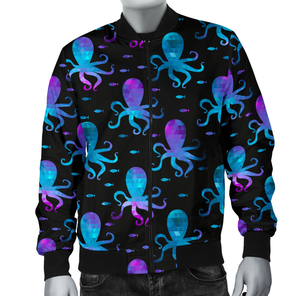 Octopus Blue Design Print Themed Men Bomber Jacket