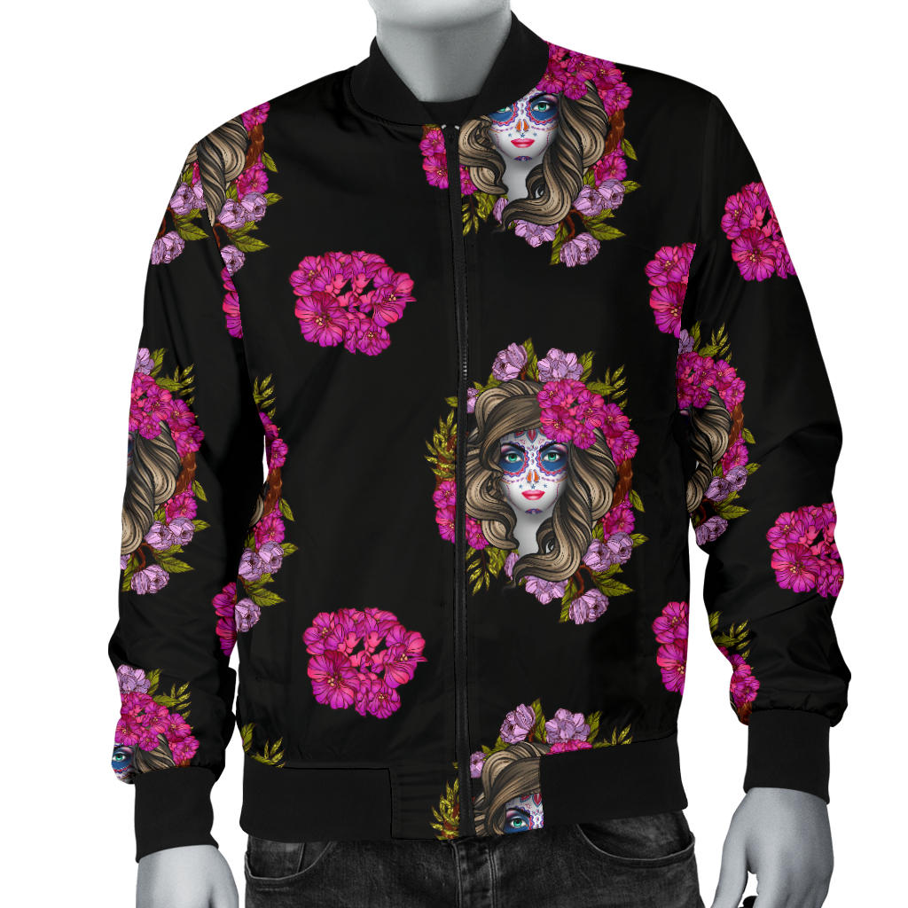 Day of the Dead Makeup Girl Men Bomber Jacket