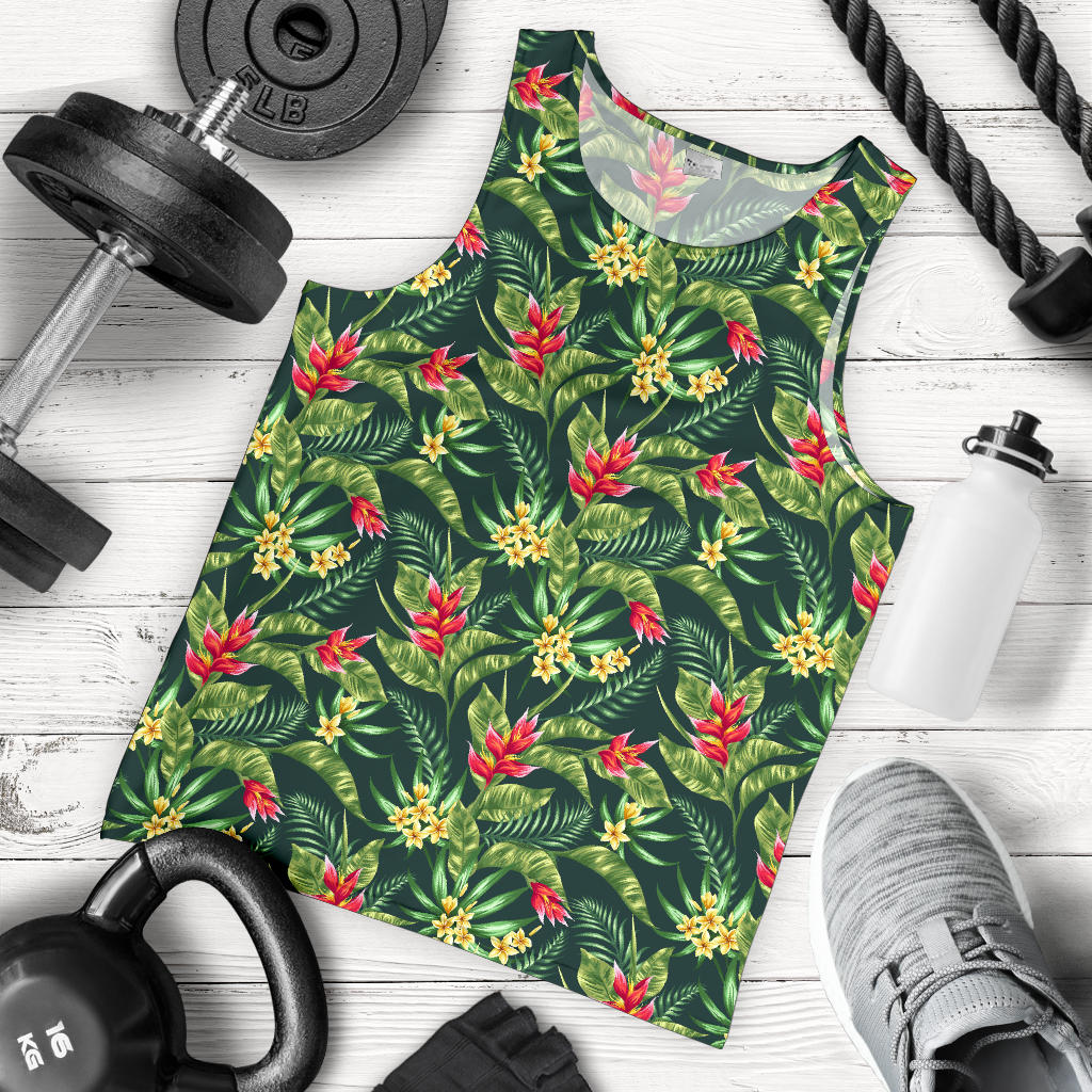 Tropical Folower Red Heliconia Print Men Tank Top