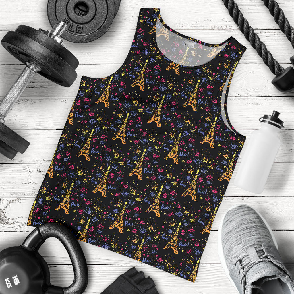 Eiffel Tower Love Paris Print Men Tank Top