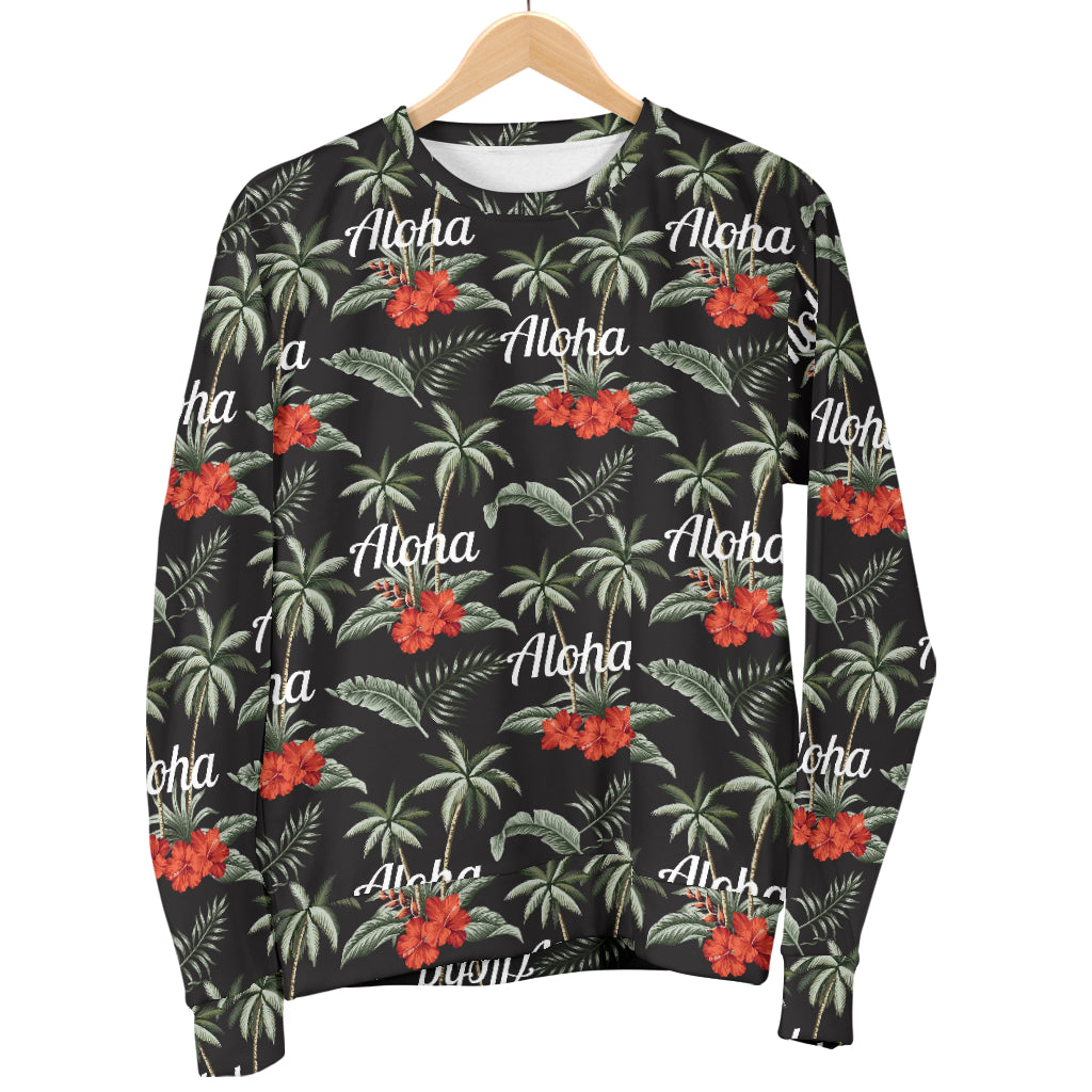 Aloha Palm Tree Design Themed Print Men Long Sleeve Sweatshirt