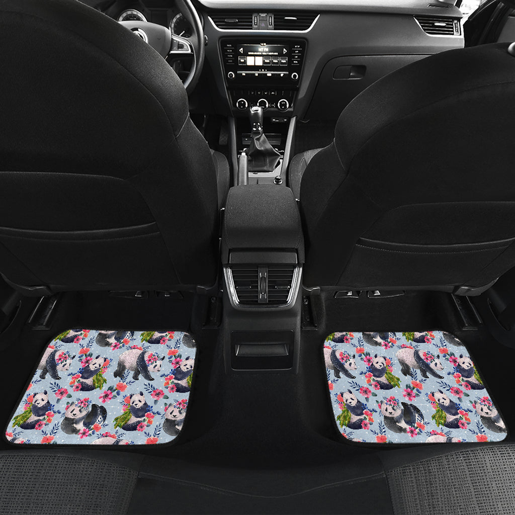 Panda Bear Flower Design Themed Print Car Floor Mats Front Back