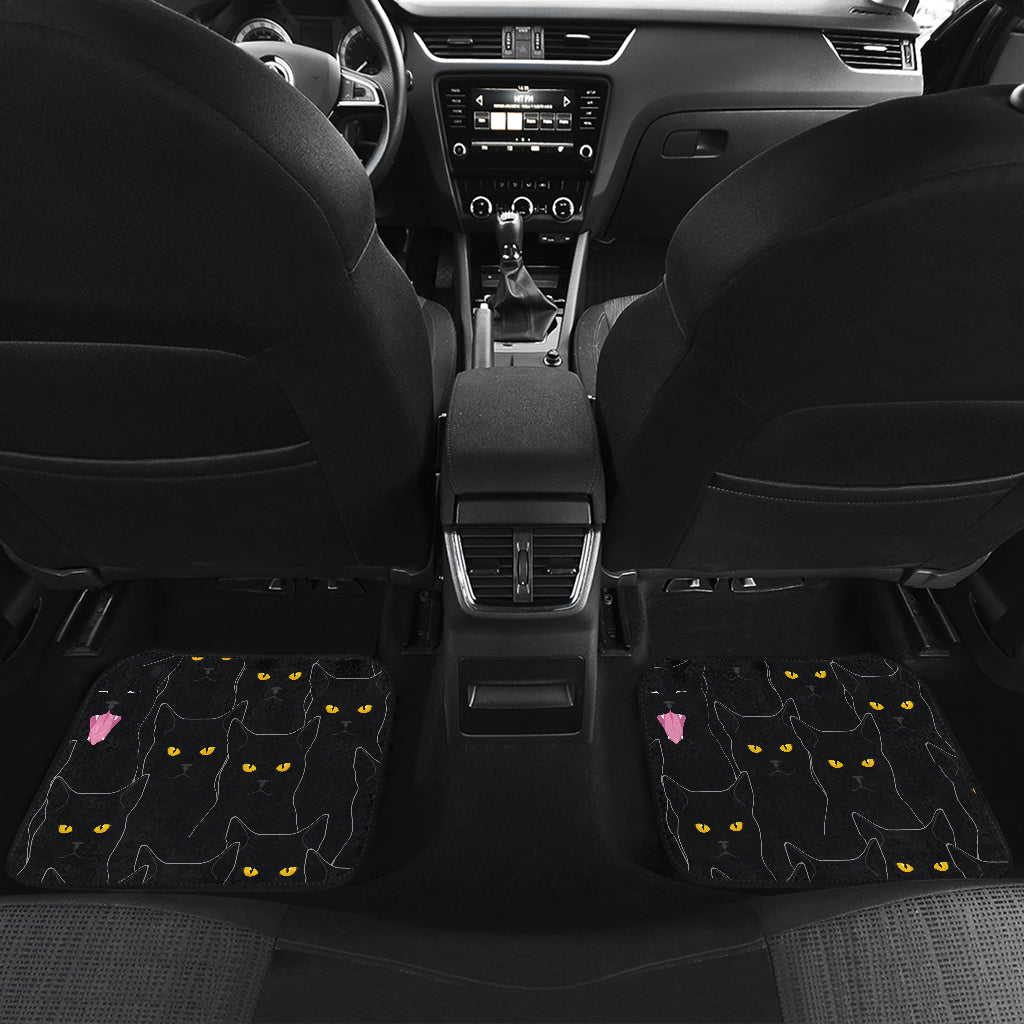Black Cat Yellow Eyes Print Pattern Car Floor Mats Front Back