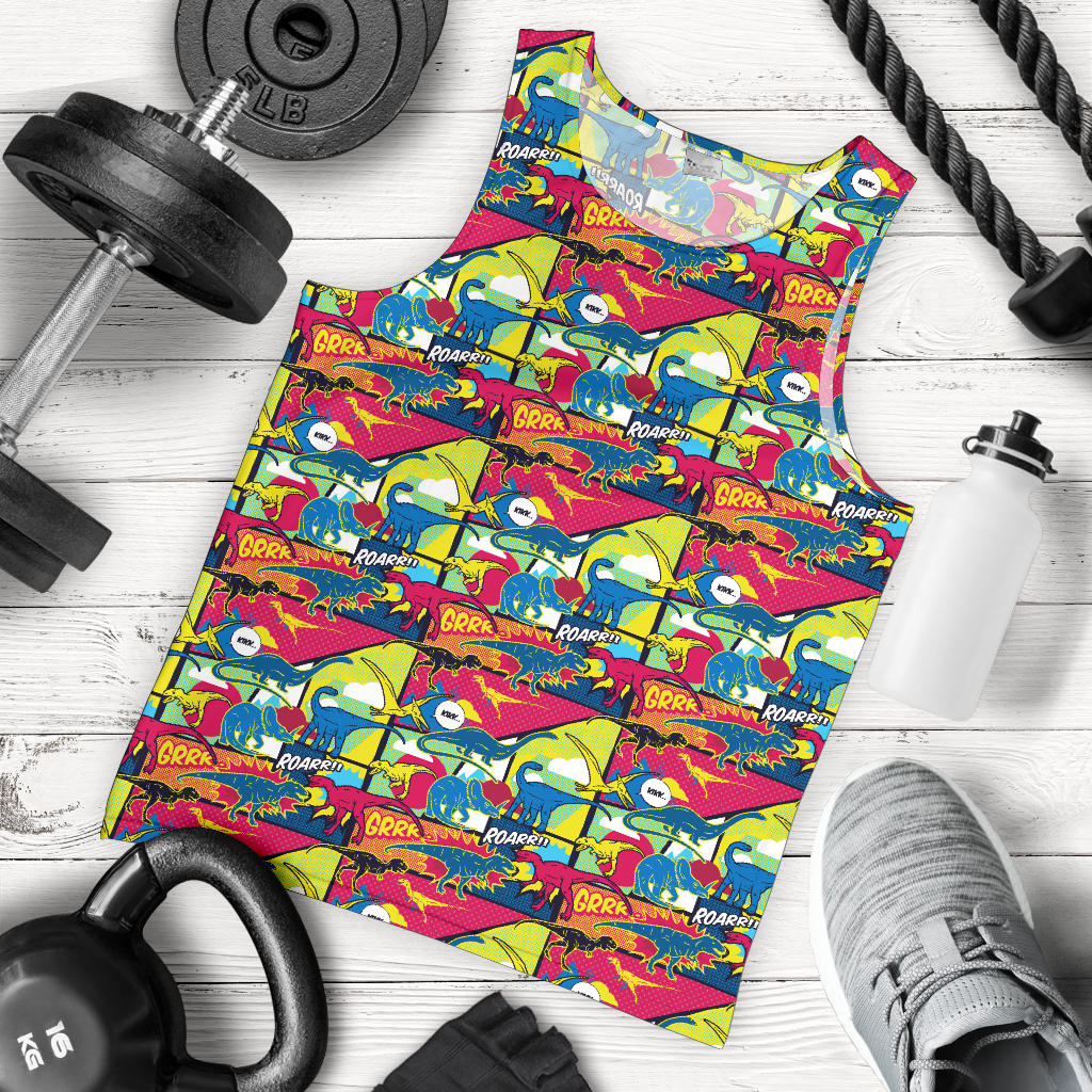 Dinosaur Comic Pop Art Style Men Tank Top