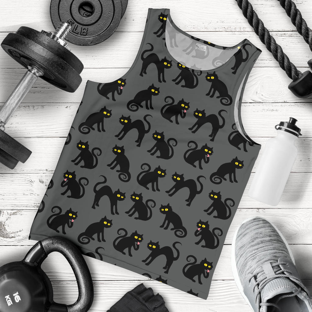 Black Cat Cute Print Pattern Men Tank Top
