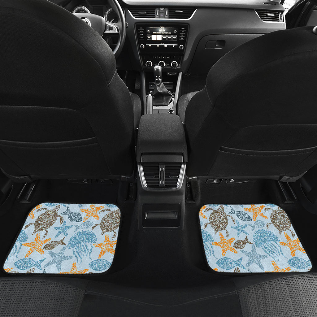 Polynesian Jellyfish Turtle Print Car Floor Mats Front Back