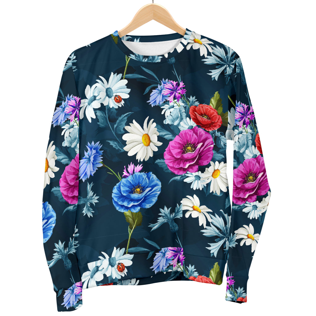 Floral Blue Themed Print Women Long Sleeve Sweatshirt