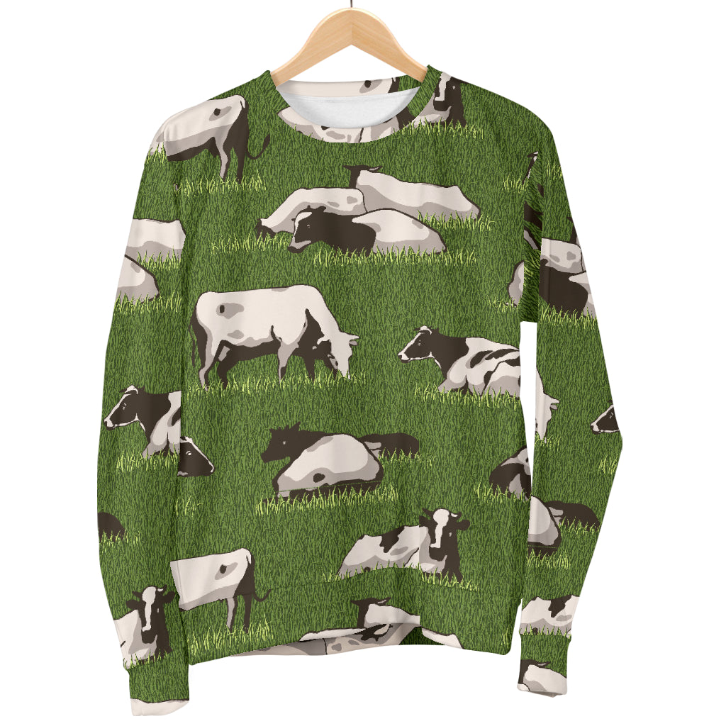 Cow on Grass Print Pattern Men Long Sleeve Sweatshirt