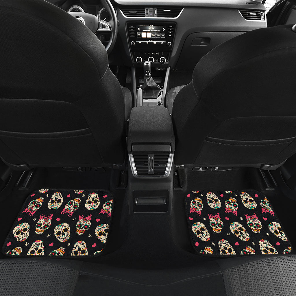 Sugar Skull Pink Bow Themed Print Car Floor Mats Front Back
