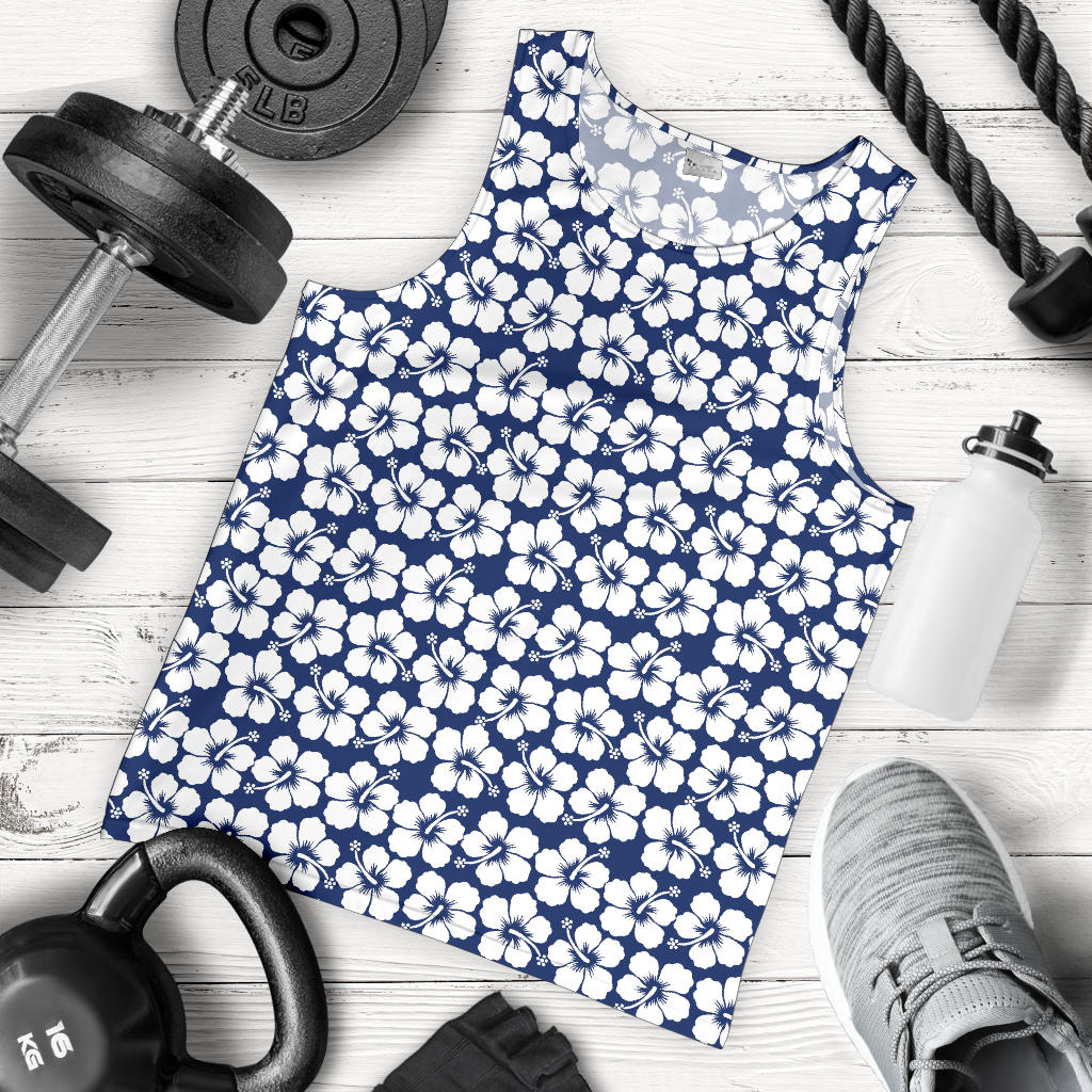 Hibiscus Blue Hawaiian Flower Pattern Men Tank Top