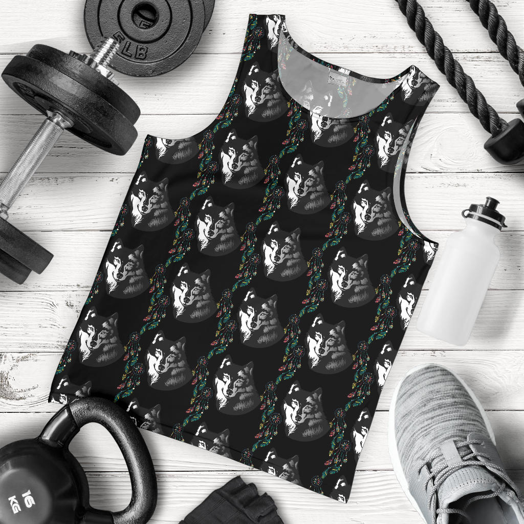 Wolf Black Dream Catcher Design Print Men Tank Top
