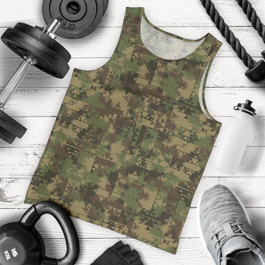 Camouflage Aztec Green Army Print Men Tank Top