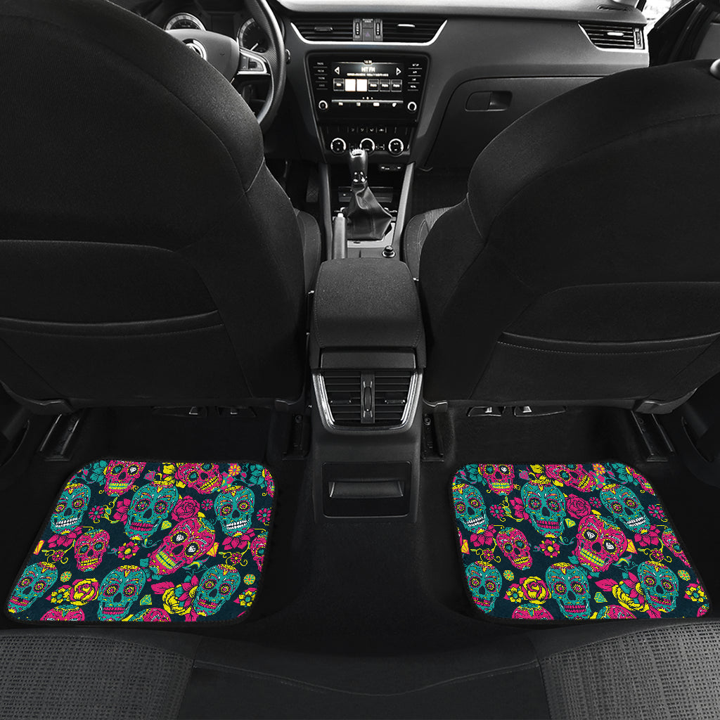 Sugar Skull Floral Design Themed Print Car Floor Mats Front Back