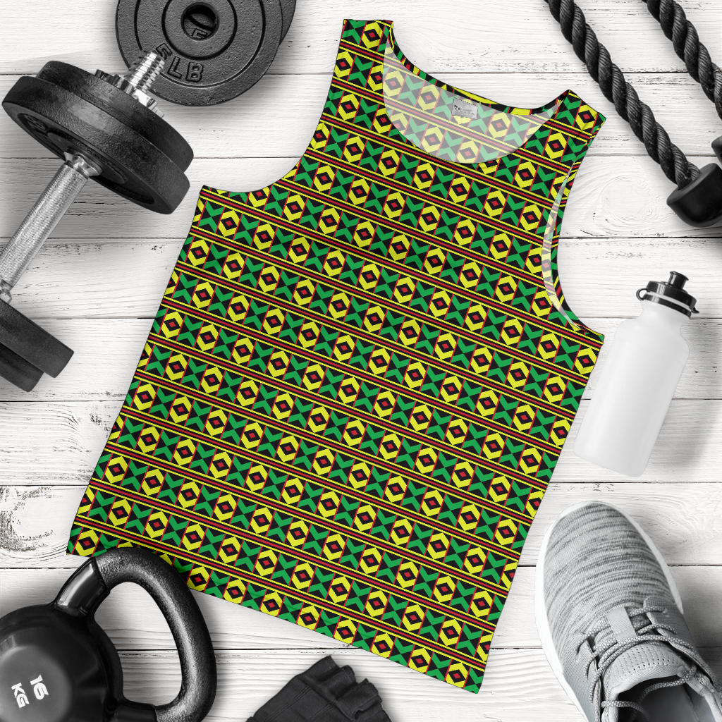 African Geometric Print Pattern Men Tank Top