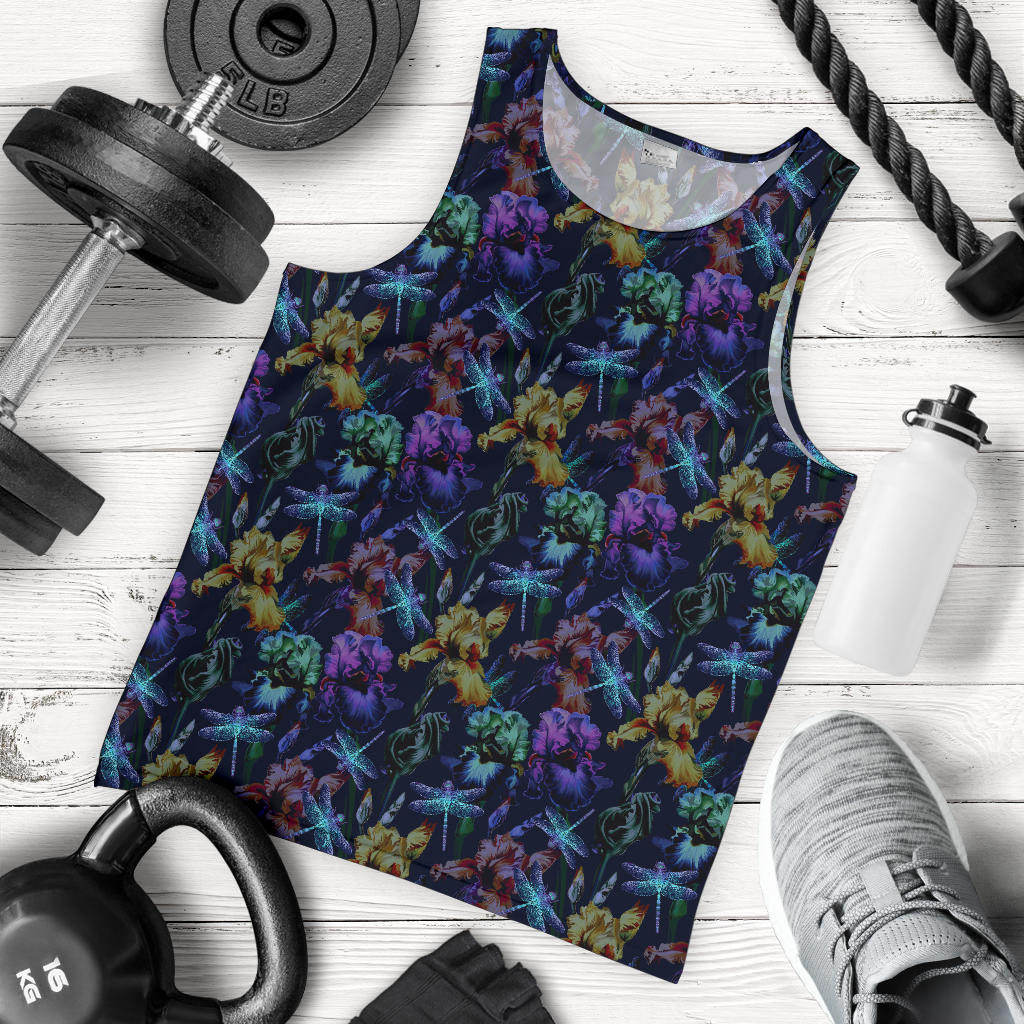 Dragonfly With Floral Print Pattern Men Tank Top