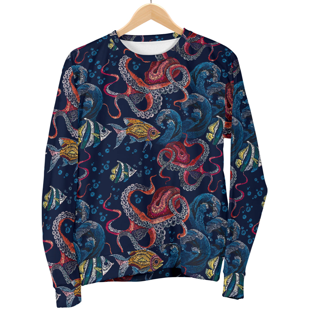 Octopus Deep Sea Print Themed Men Long Sleeve Sweatshirt