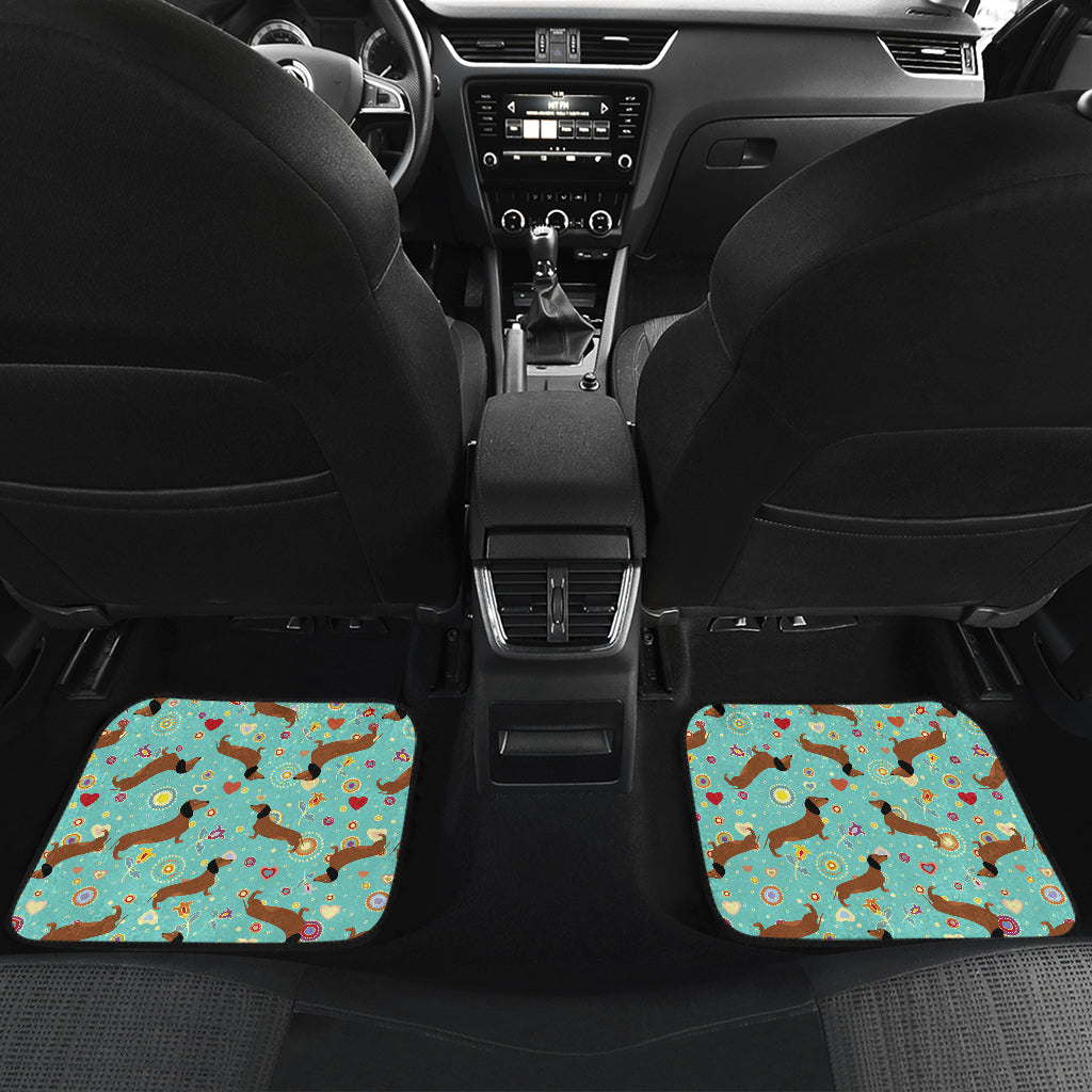 Dachshund with Floral Print Pattern Car Floor Mats Front Back