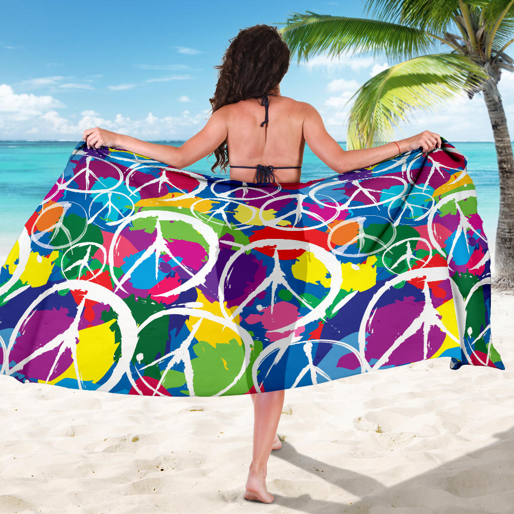 Peace Sign Colorful Pattern Print Design A02 Sarong Pareo Wrap