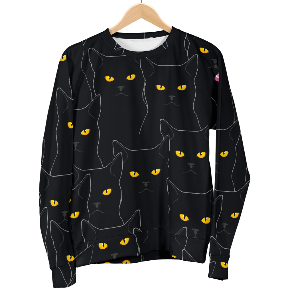 Black Cat Yellow Eyes Print Pattern Men Long Sleeve Sweatshirt