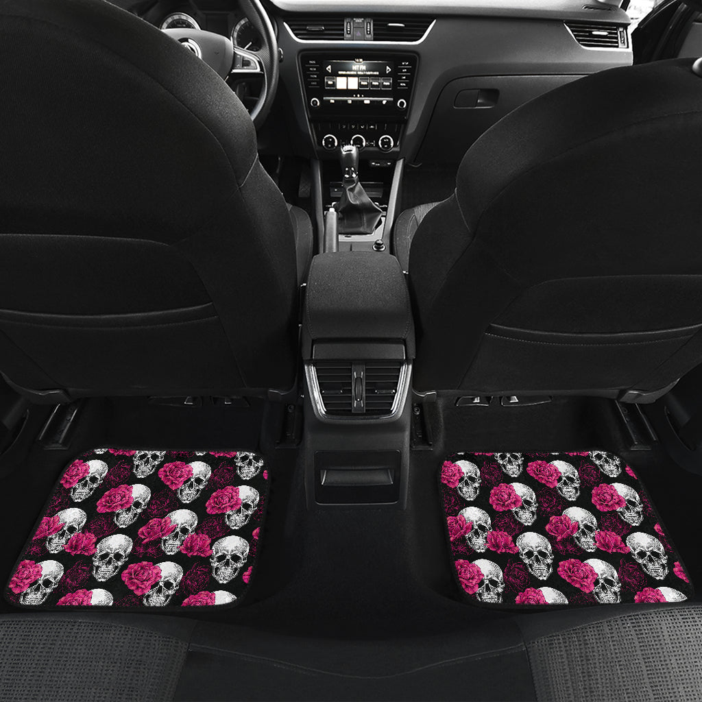 Pink Rose Skull Themed Print Car Floor Mats Front Back