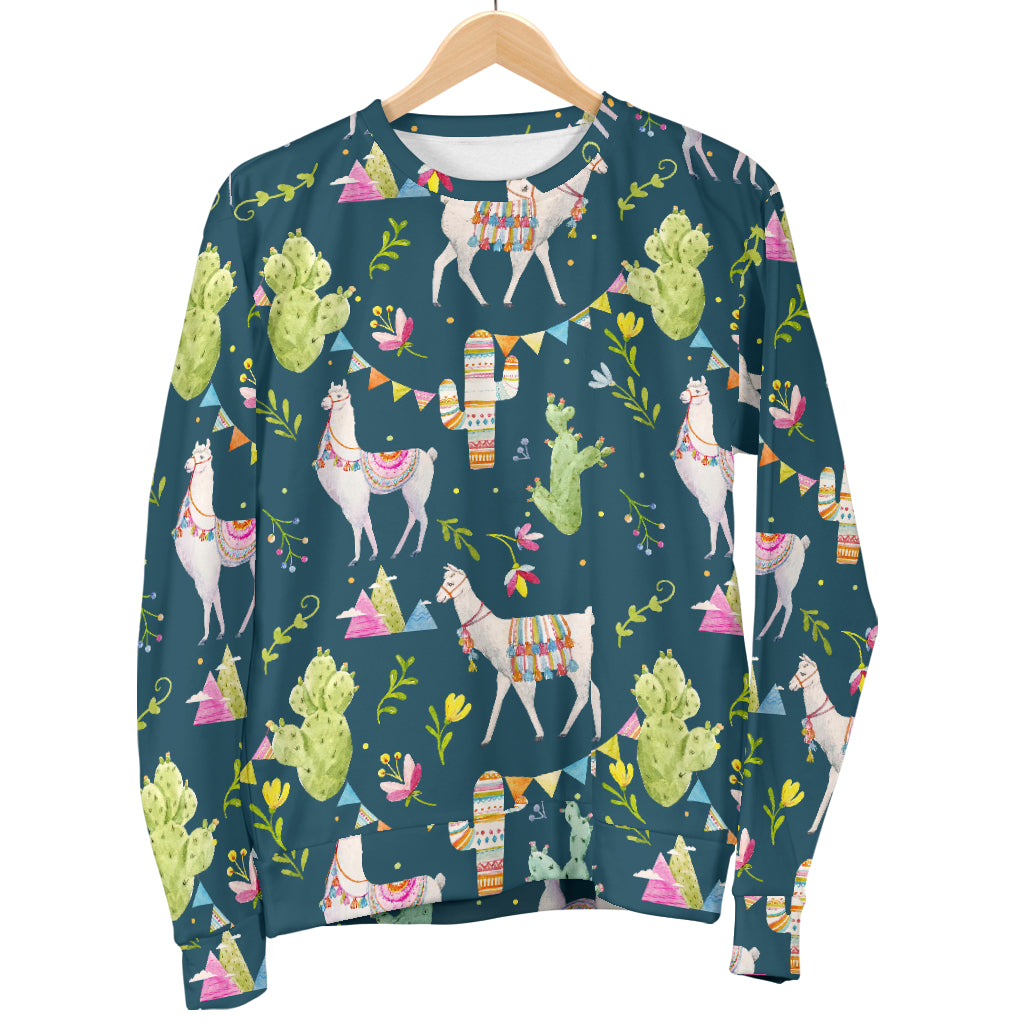 Llama with Cactus Design Print Men Long Sleeve Sweatshirt