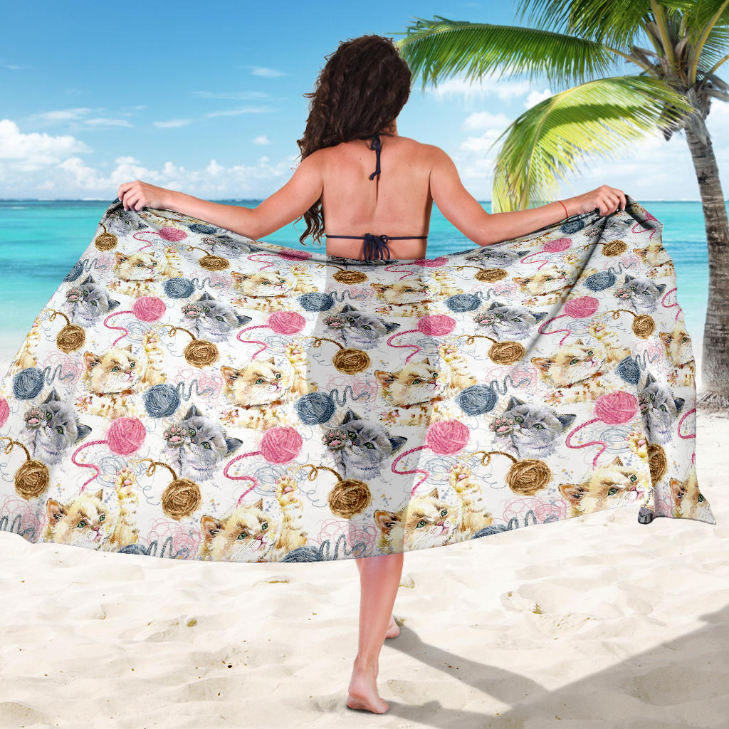 Cat Playing Yarn Pattern Print Design 07 Sarong Pareo Wrap