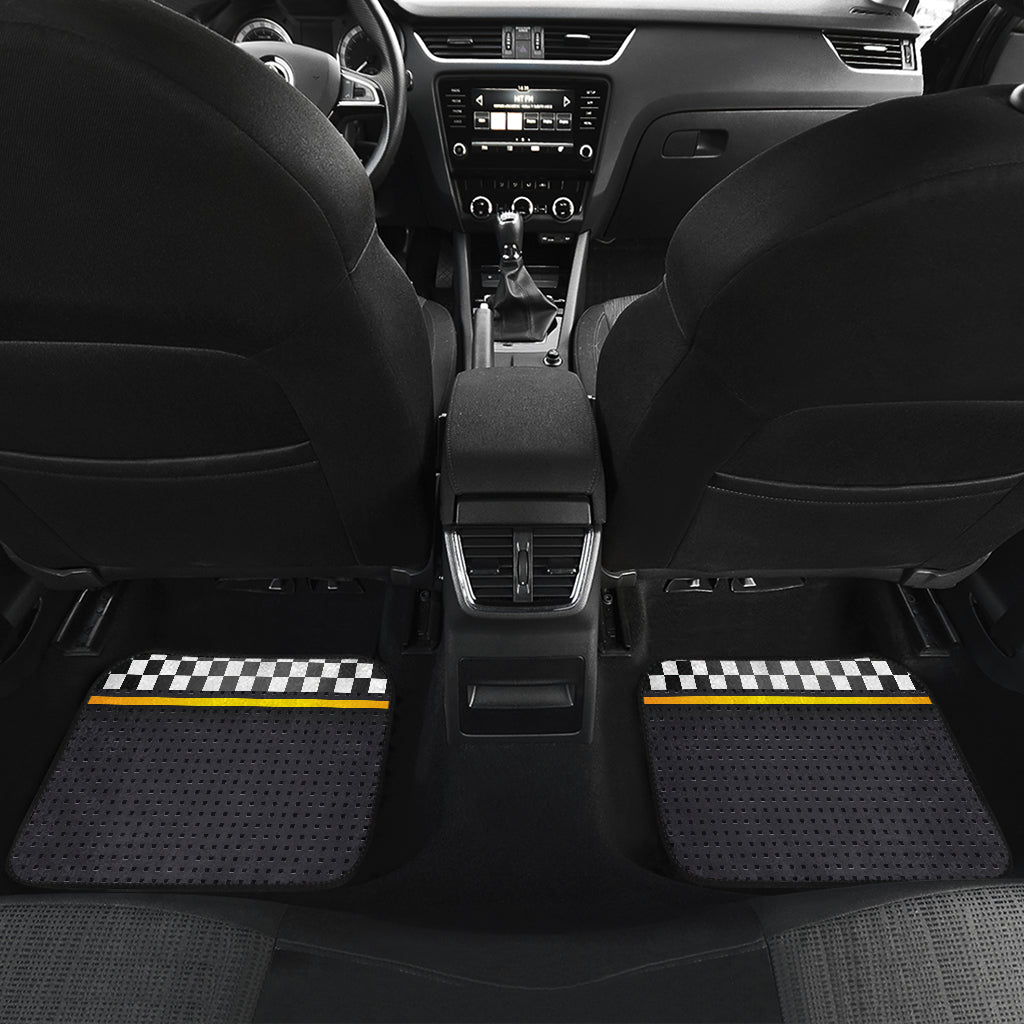 Checkered Flag Yellow Line Style Car Floor Mats Front Back