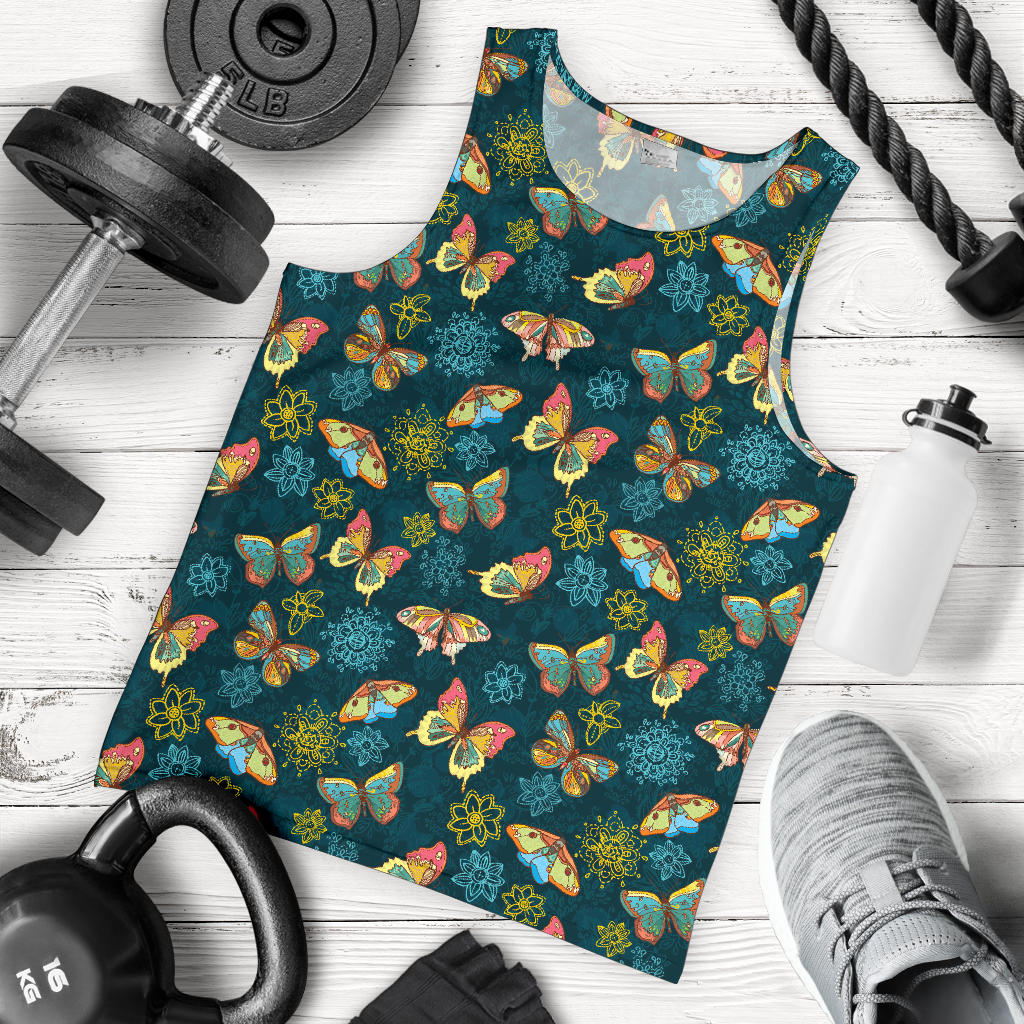 Butterfly Hand Draw Print Pattern Men Tank Top