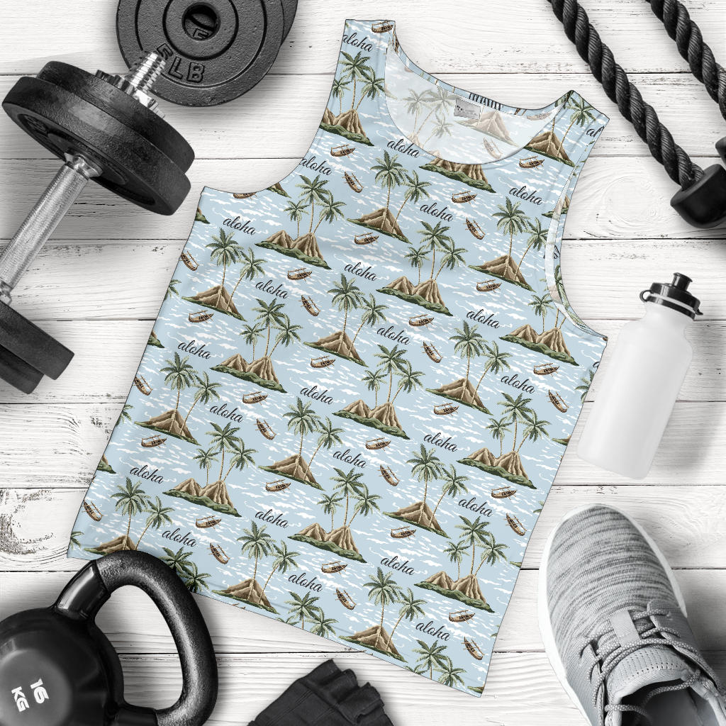 Aloha Hawaii island Design Themed Print Men Tank Top