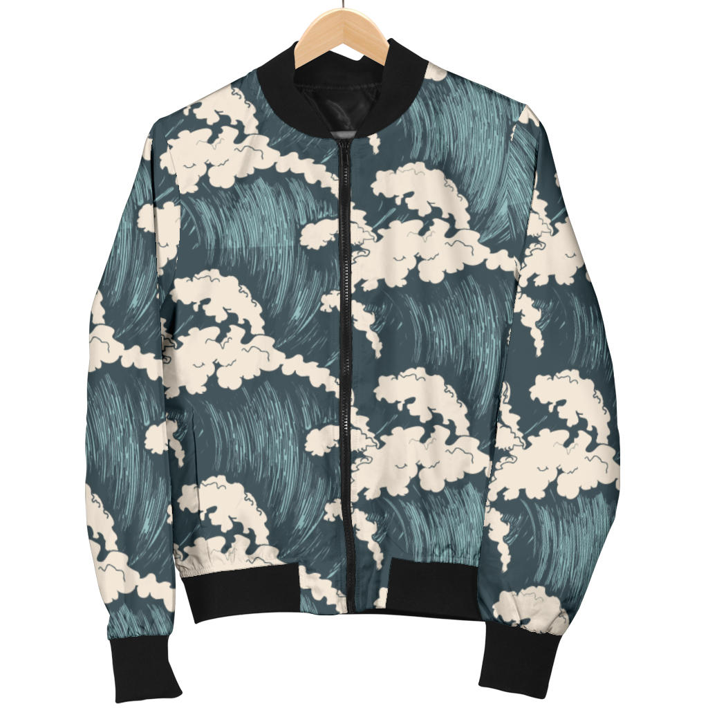 Wave Art Print Men Bomber Jacket