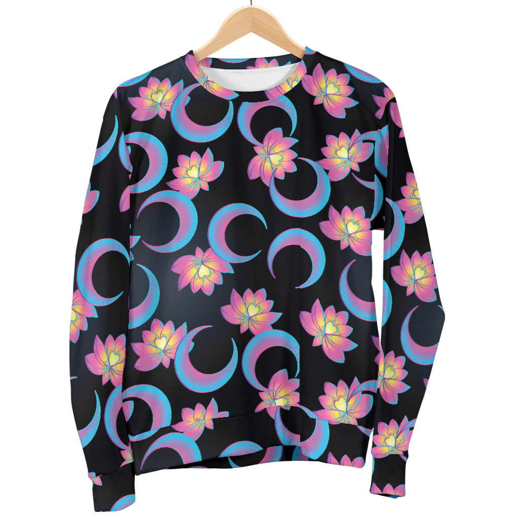 Lotus with Moon Pink Print Themed Men Long Sleeve Sweatshirt