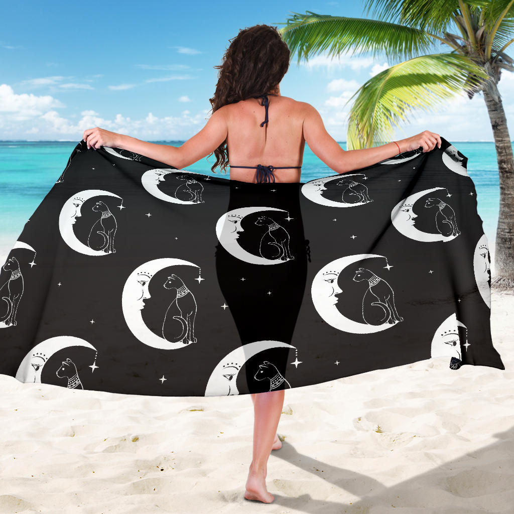 Moon with Cat Pattern Print Design 04 Sarong Pareo Wrap
