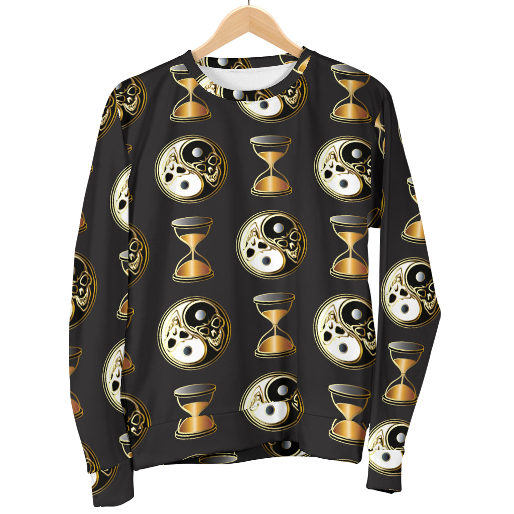Yin Yang Skull Themed Design Print Men Long Sleeve Sweatshirt