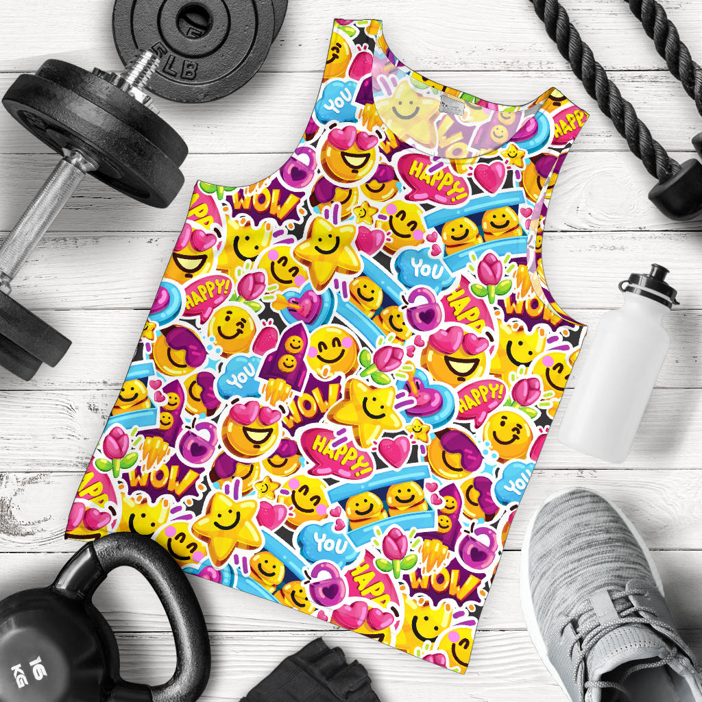 Emoji Sticker Print Pattern Men Tank Top